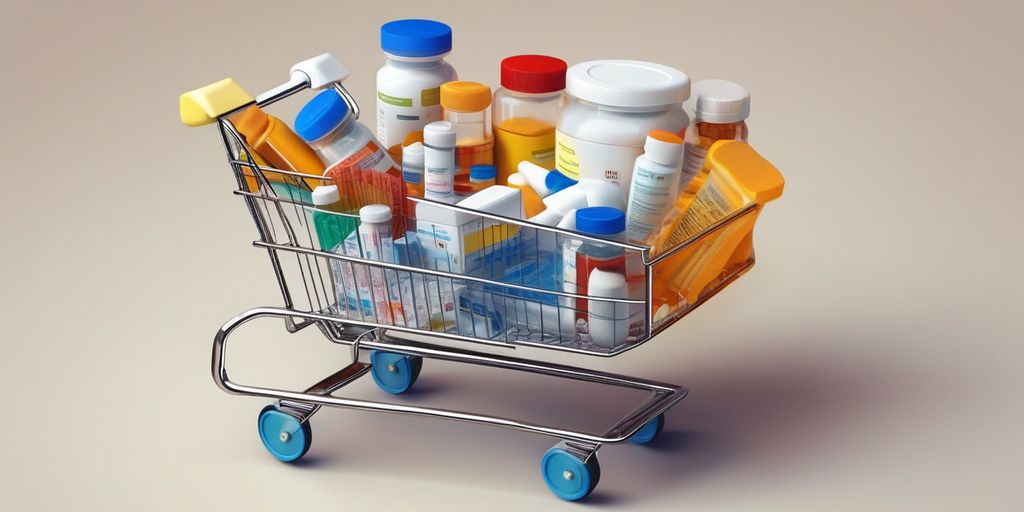 online pharmacy shopping cart filled with medications