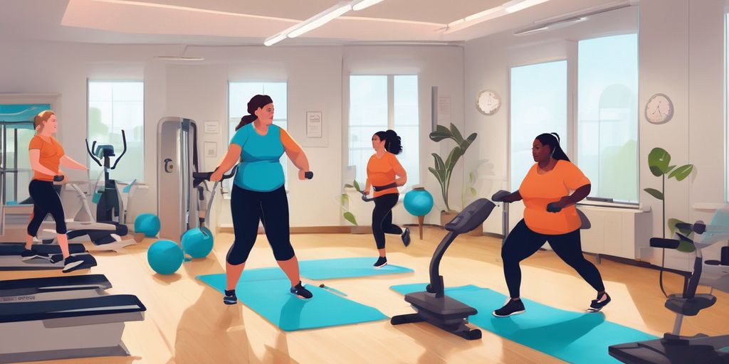 weightloss clinic interior with supportive staff and clients exercising