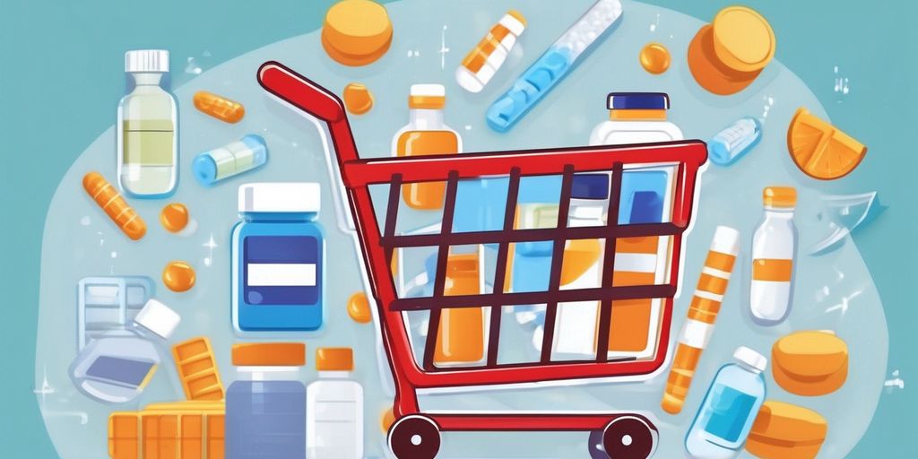 online pharmacy shopping cart filled with medications