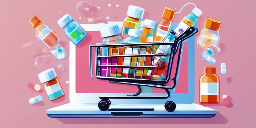 online pharmacy shopping cart filled with medications