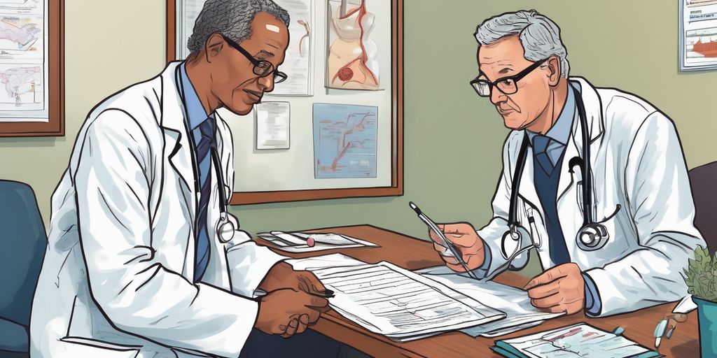 doctor consulting patient about weight loss in medical office