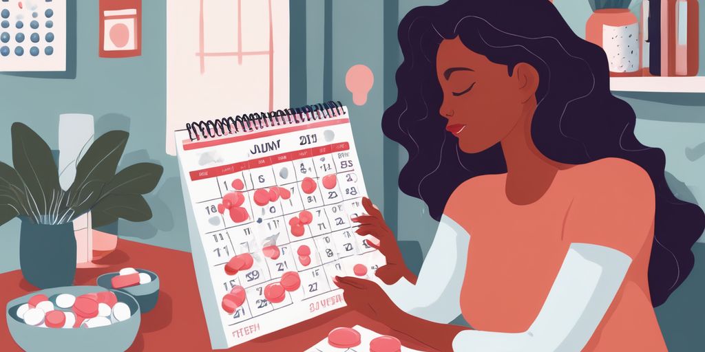 woman looking at calendar menstrual cycle pills