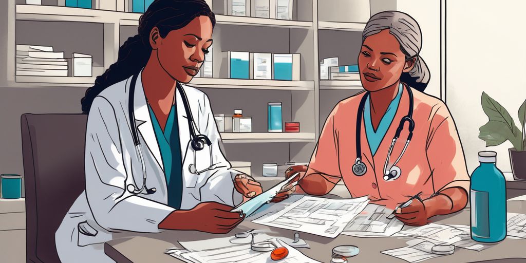female doctor consulting patient about medication side effects in clinic