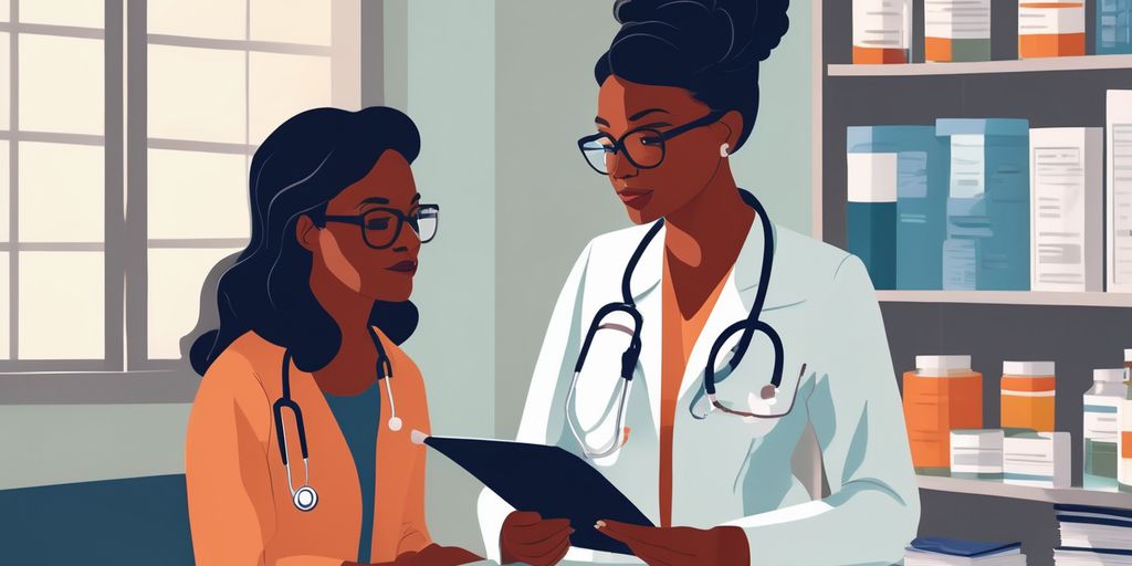 female doctor consulting patient about medication side effects in clinic