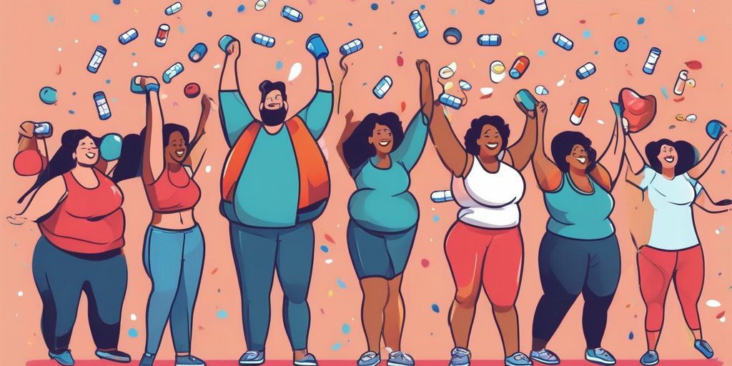 people celebrating weight loss success with diet pills