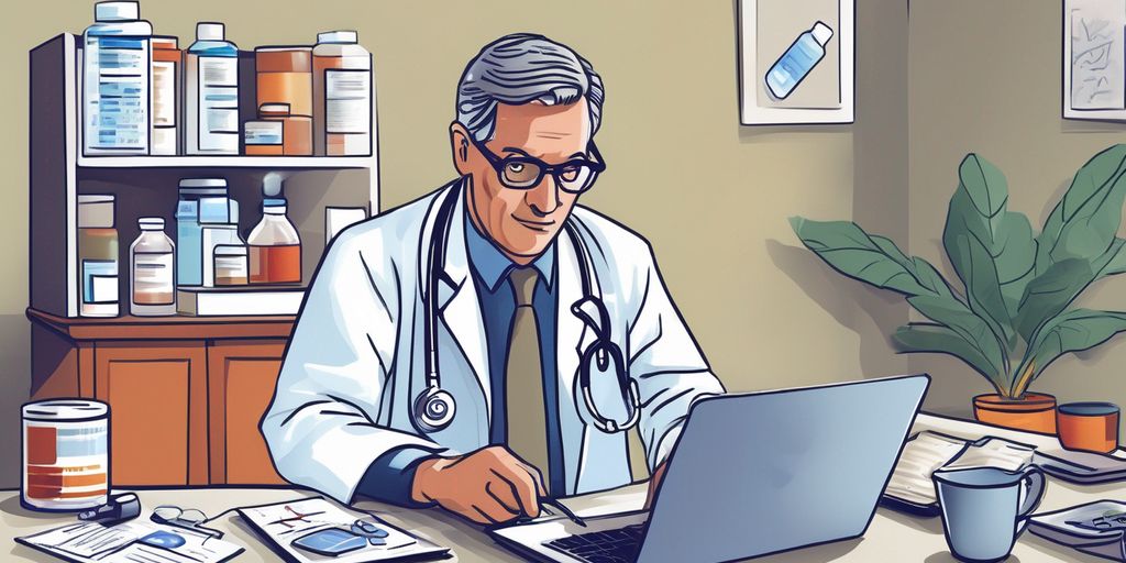 doctor consulting online laptop prescription medication