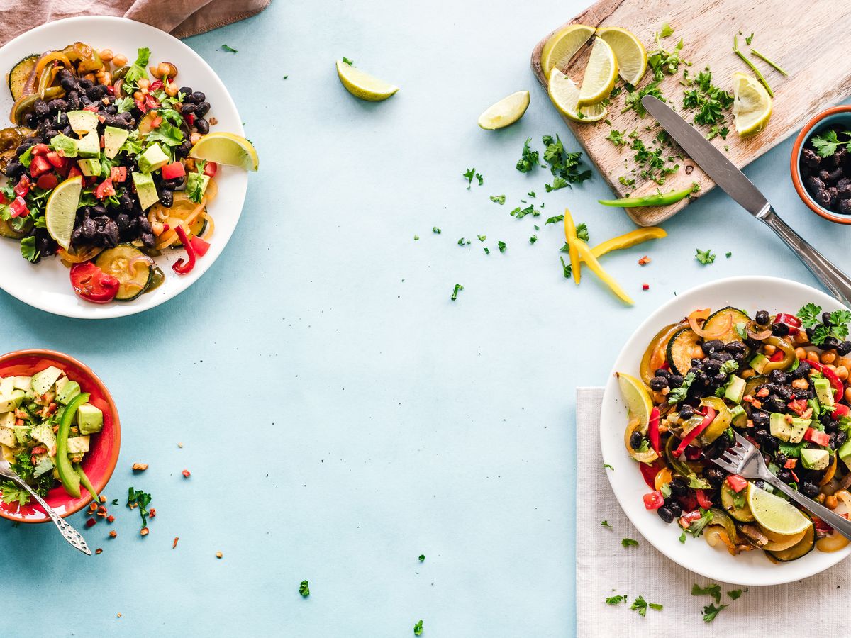 healthy food on a table with measuring tape and keto ingredients